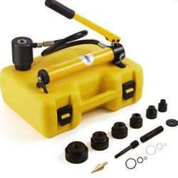 Hvdraulic Knockout Punch Kit. 10 Ton 1/2" to 2" Conduit Hole Cutter Set. KO Tool Kits with Puncher 6 Piece, Metal Sheet Driver Tools, For Aluminum, St