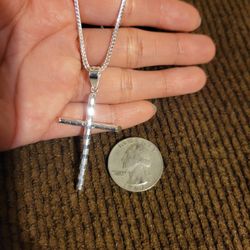 925 Solid Sterling Silver Chain 22" & Cross Pendant for Men Women Plata 925 Cadena & Dije Unisex 22"