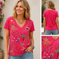 Johnny Was California Dreaming Pink Tee size XL