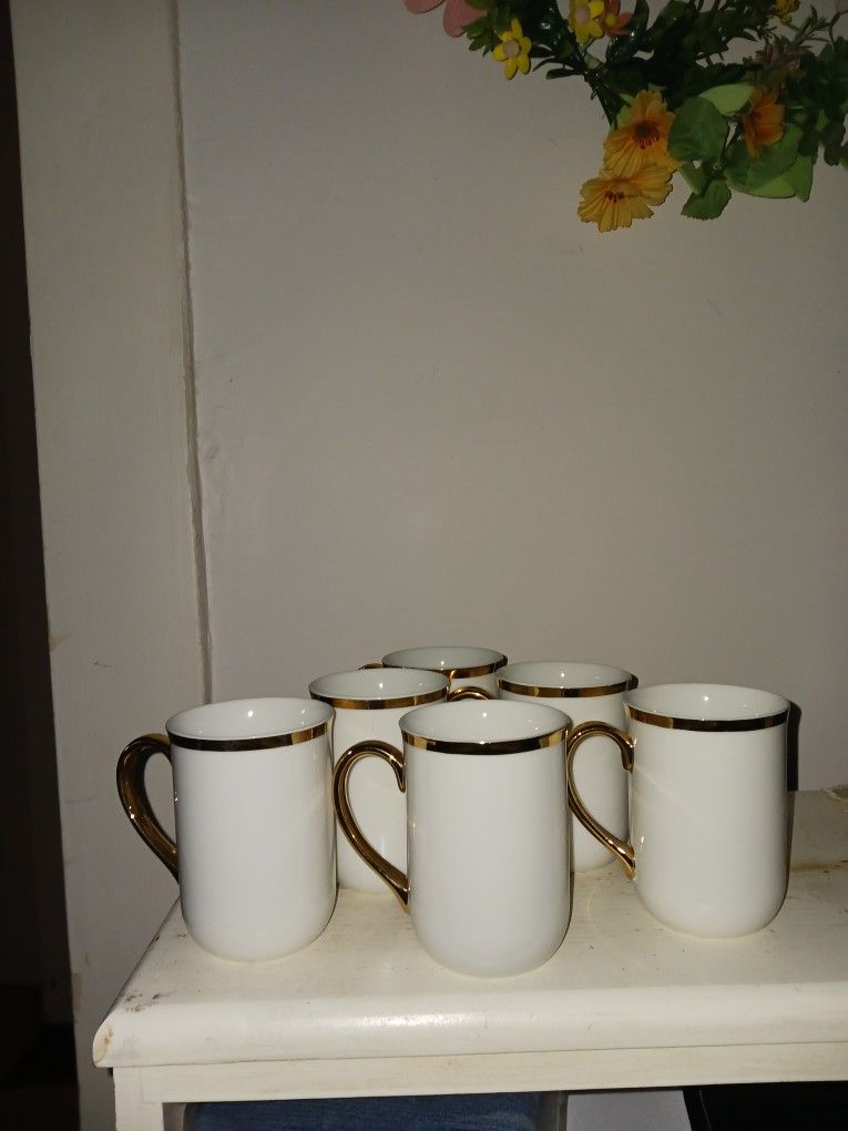 6 Gold Rimmed Cups 