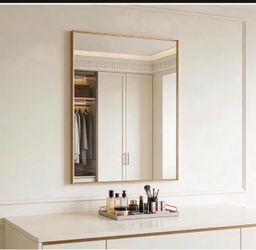 30X40 Inch Mirror, Rectangle Wall Mirror with Rounded Corners, Gold ...