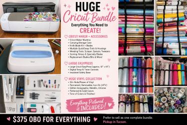 Complete Cricut Craft Room Setup – Maker, Heat Press, Vinyl & Tons of Extras – $375 Obo