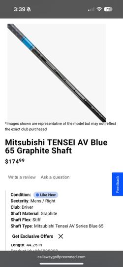 Mitsubishi Tensei AV Blue 65 Graphite Shaft (with golf price grip)