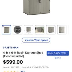 CRAFTSMAN 4-ft × 6-ft Resin Storage Shed (Floor Included)