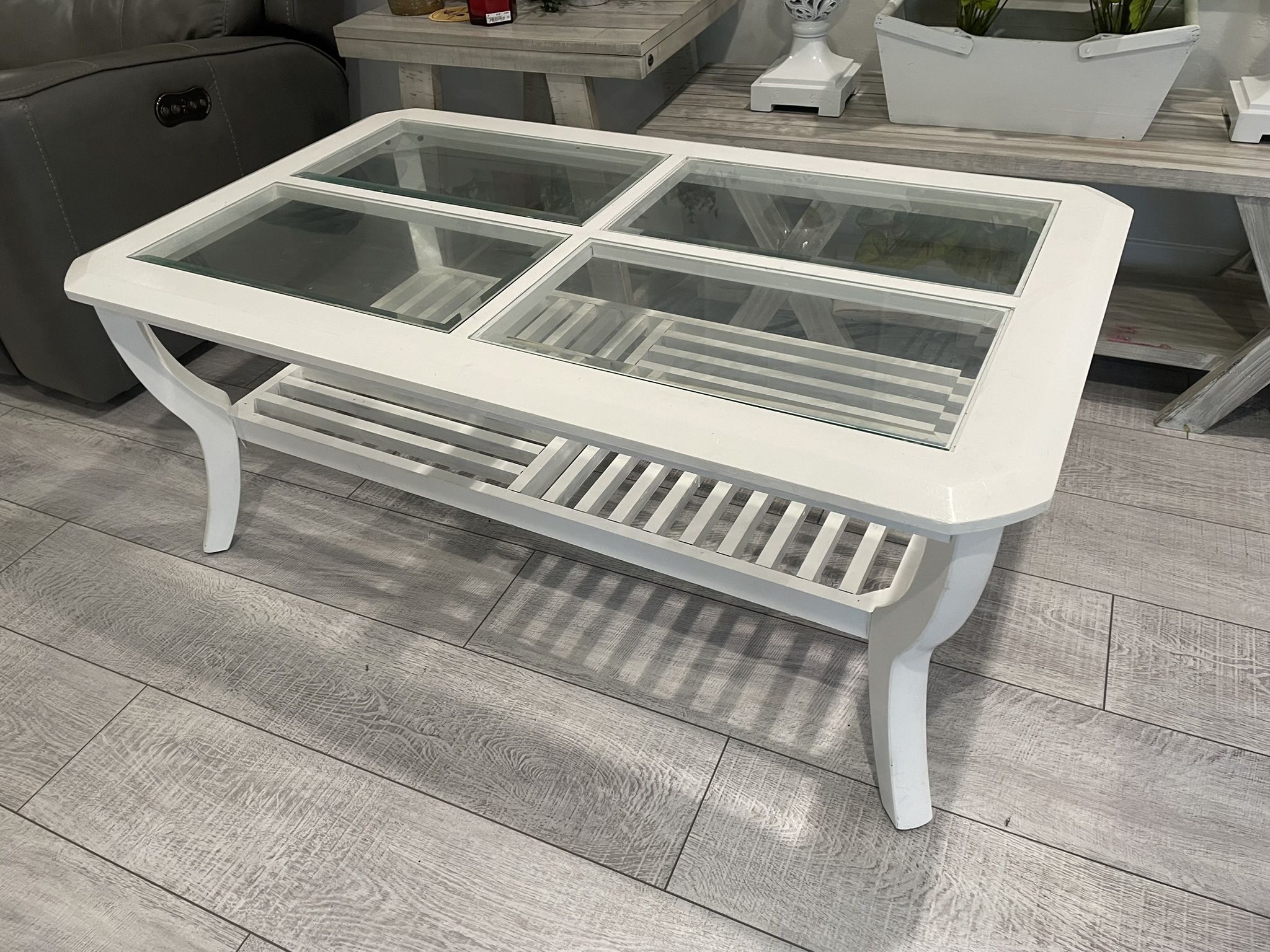 White Coffee Center Table- Wood And Glass
