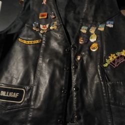 Men's Genuine Leather Biker Vest, Size 52 I