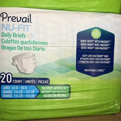 Prevail Per-Fit Daily Briefs - Size Large 45in-58in 20ct Brand New $7 each