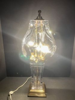 COFRAC LEADED GLASS & BRASS TABLE LAMP