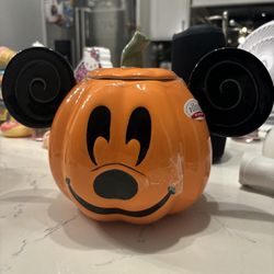 Disney Pumpkin Mickey Mouse Cookie Jar Ceramic Halloween