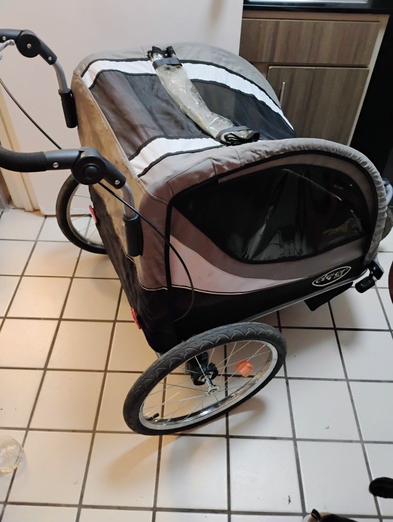 Deluxe 3-in-1 Double Seat Bike Trailer Stroller Jogger for Kids, Grey