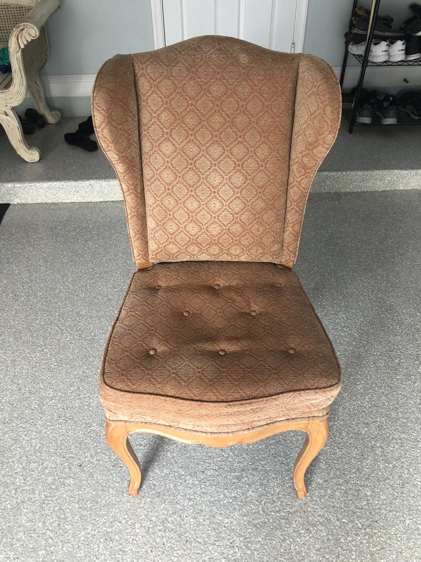 Wood and upholstery high back chair in perfect condition