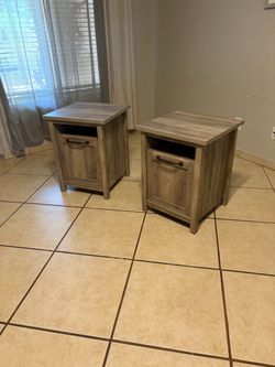 Pair of Gray Wood Nightstands with Cabinet