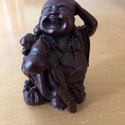 Vtg Laughing Asian Buddha Red Resin Figure - 5” Tall