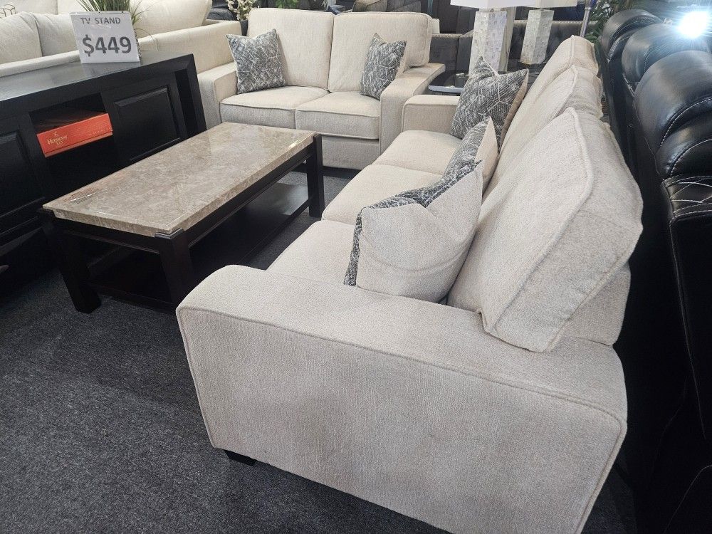 Brand New Biege Chenille Sofa + Loveseat 2PCs Set With Pocket Coil Cushions