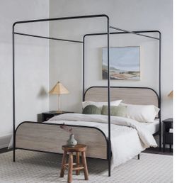 Metro Modern Metal and Wood Canopy Queen Bedframe