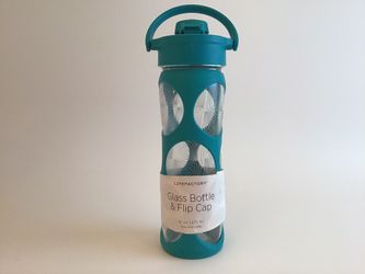 Life Factory glass water bottle with flip cap and silicone grip NEW