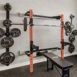 Weight Bench, Squat Rack And Free Weights