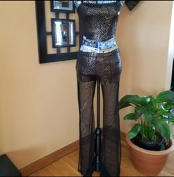 BLACK AND BRONZE FISHNET PANTS OUTFIT!