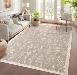 Washable 5x7 Area Rug Floral Non-Slip Botanical Area Rug Carpet