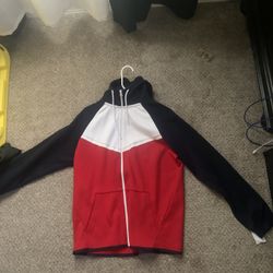 Leonine Full-Zip Hoodie – Red White Navy Colorblock Jacket (Unisex) 