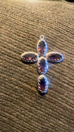 DANECRAFT MCM 925 STERLING SILVER L 3" PENDANT CROSS AMETHYST GEMSTONES