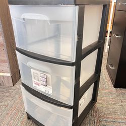 3 Drawer Cart, Clear Plastic Storage Drawers, Wheels Included, Black, New