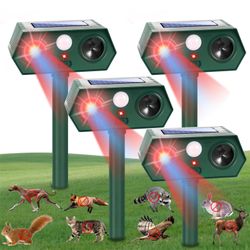 4Pack Solar Ultrasonic Animal Repeller With Red&Blue Light For Gardens, Farms And Courtyards, Outdoor Sonic Fortress Pro Deterrent For Deer, Raccoons,