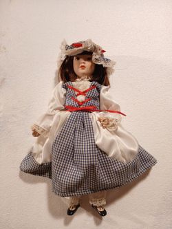 Porcelain Collector Doll in Gingham Dress