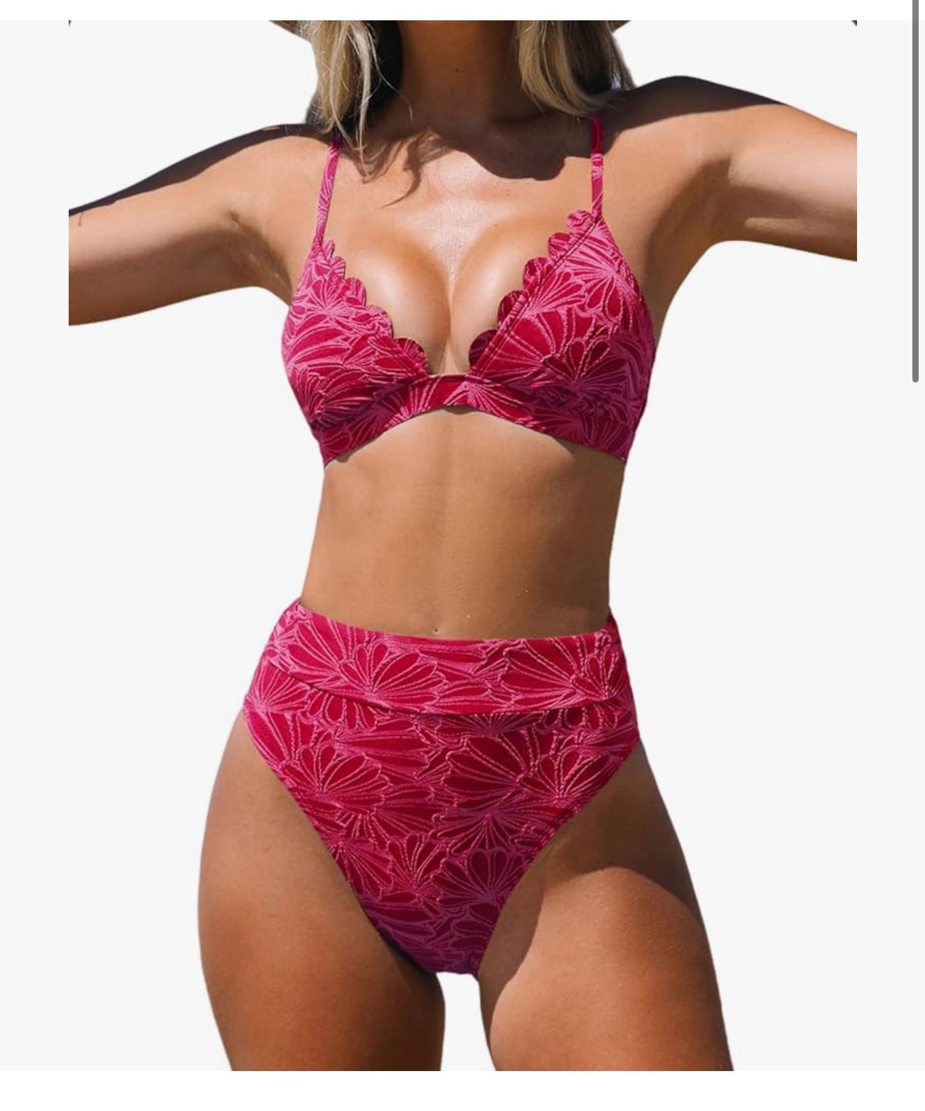 CUPSHE Bikini Set for Women Bathing Suit High Waisted Scalloped V Neck Two Pieces Swimsuit