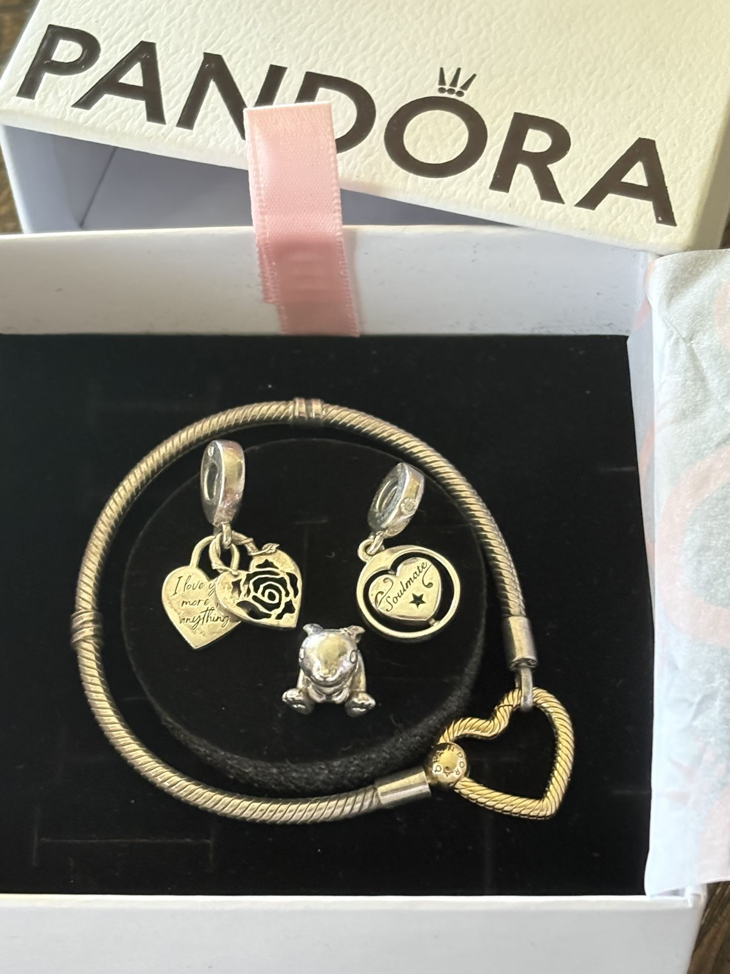 Pandora Bracelet & 3 Charms