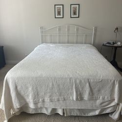 Queen White Metal Headboard Bed 