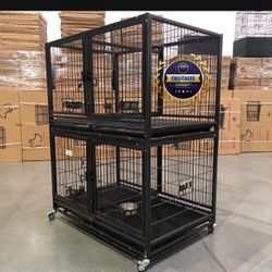 Double Stacked Dog Pet Cage Kennel Size 43” With Divider And Feeding Bowls New In Box 📦 