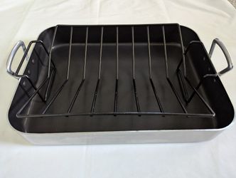 2-Piece Large 14x18 Aluminum Non-stick Roaster Roasting Pan With Rack Great Condition