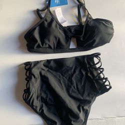 CUPSHE Women's Bikini Swimsuit Black High Waisted High Cut Cheeky Cut Bikini Bottom · 