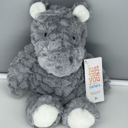 Carters Just One You Target Grey Shaggy Hippo Plush Stuffed Animal Baby Toy NWT