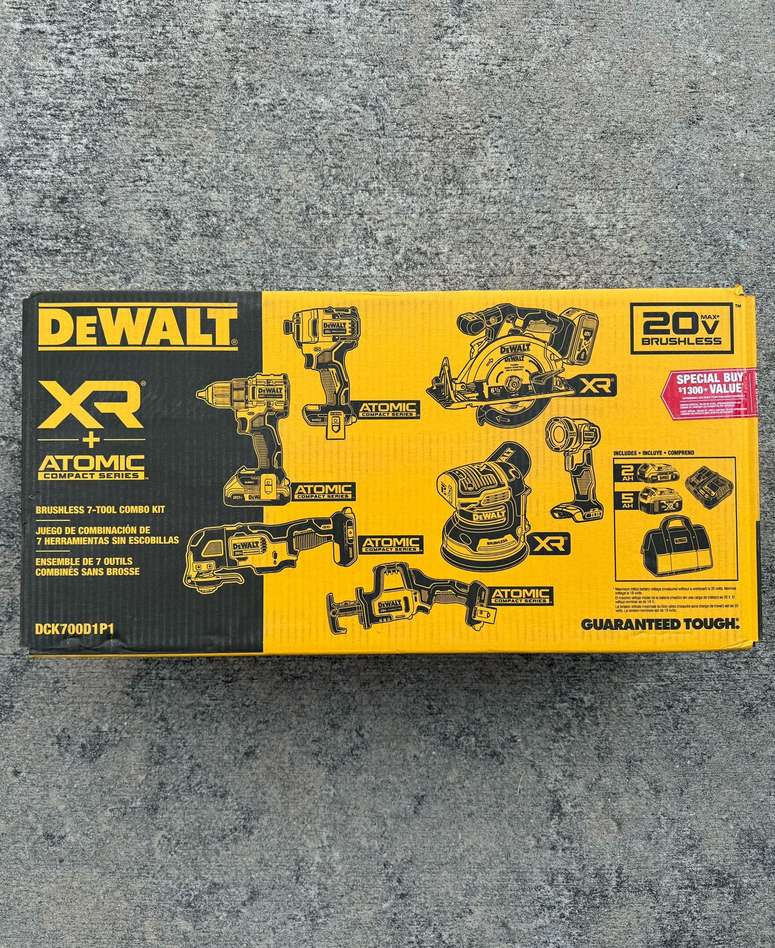 DEWALT DCK700D1P1 20 Volt MAX Lithium Ion Cordless 7 Tool Combo Kit with 2.0 Ah Battery 5.0 Ah Battery and Charger