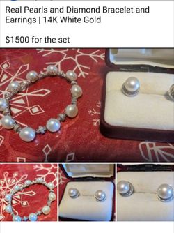 14k white gold and real pearls set