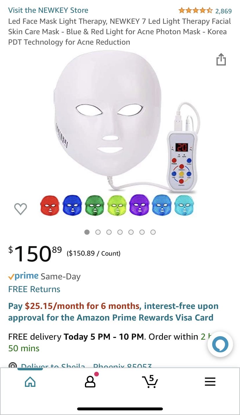 Led Face Mask Light Therapy, NEWKEY 7 Led Light Therapy Facial Skin Care Mask - Blue & Red Light for Acne Photon Mask - Korea PDT Technology for Acne