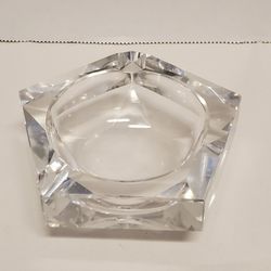 Vintage Signed Pentagon Shaped Heavy Glass Ashtray