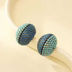 Exquisite Paved 18K Gold Plated Double Tone Peacock Blue Cubic Zirconia 26mm Women Earrings
