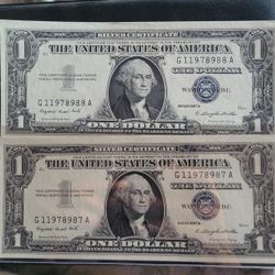 Uncirculated $1 1957 Silver Certificates With Consecutive Serial Numbers