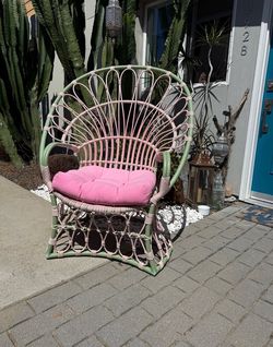 Vintage Green and Pink Wicker Chair