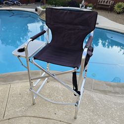 Folding Director Chair with Built-in Cup Holder, Side Table, Storage Pocket Outdoor Metal Camping