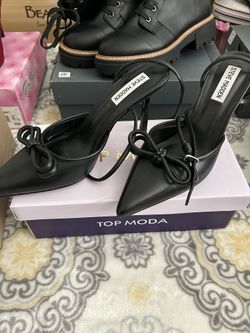 Black Leather High Heel Woman’s Shoes