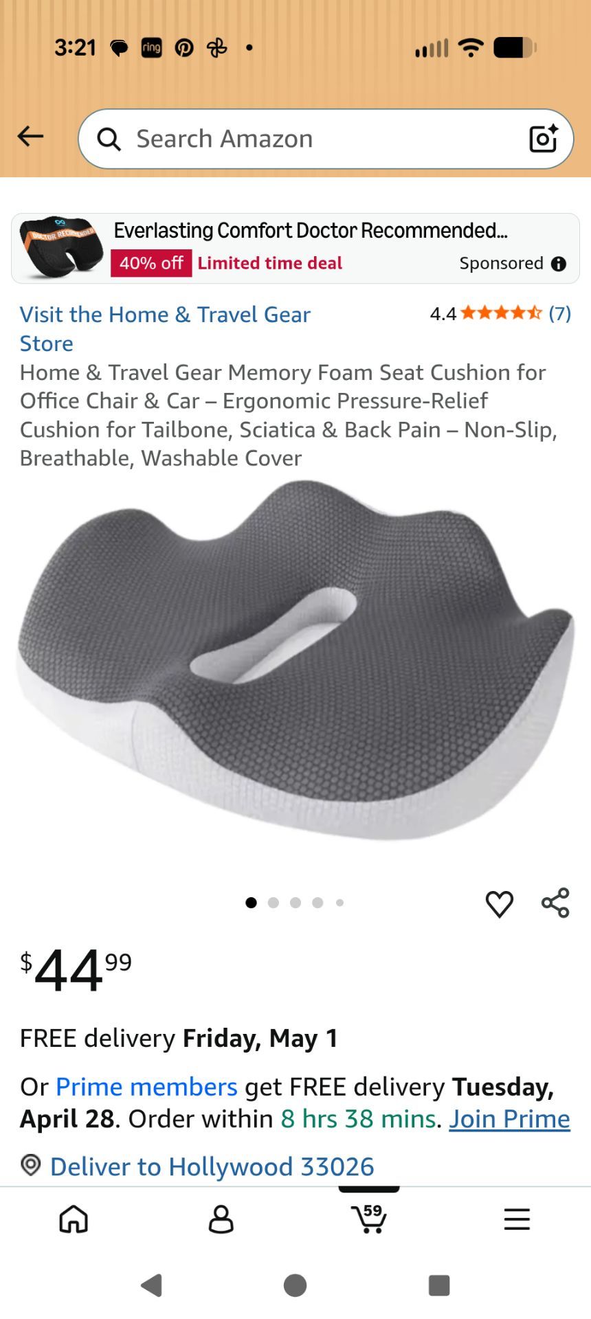 Memory foam chair pillow