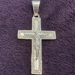 Solid 925 Silver CZ Cross w/ Jesus Pendant 