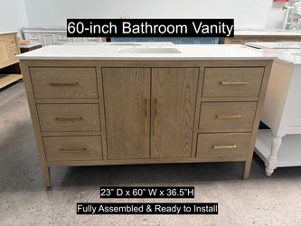 60" Bathroom Vanity with Engineered White Countertop & Solid Wood & Plywood Cabinet # 3632