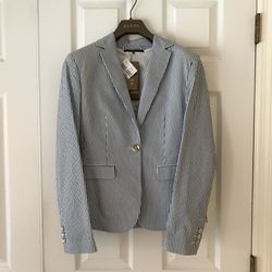 Tailored white and blue striped Gucci jacket, size 6