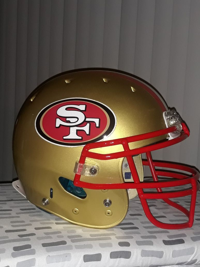 49ers custom painted football helmet. Gold/with red , white a