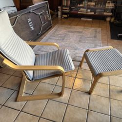 Gray IKEA Poang Chair and Ottoman